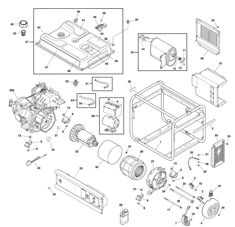 Main Unit Diagram and Parts List for 030793-00  Briggs and Stratton Generator
